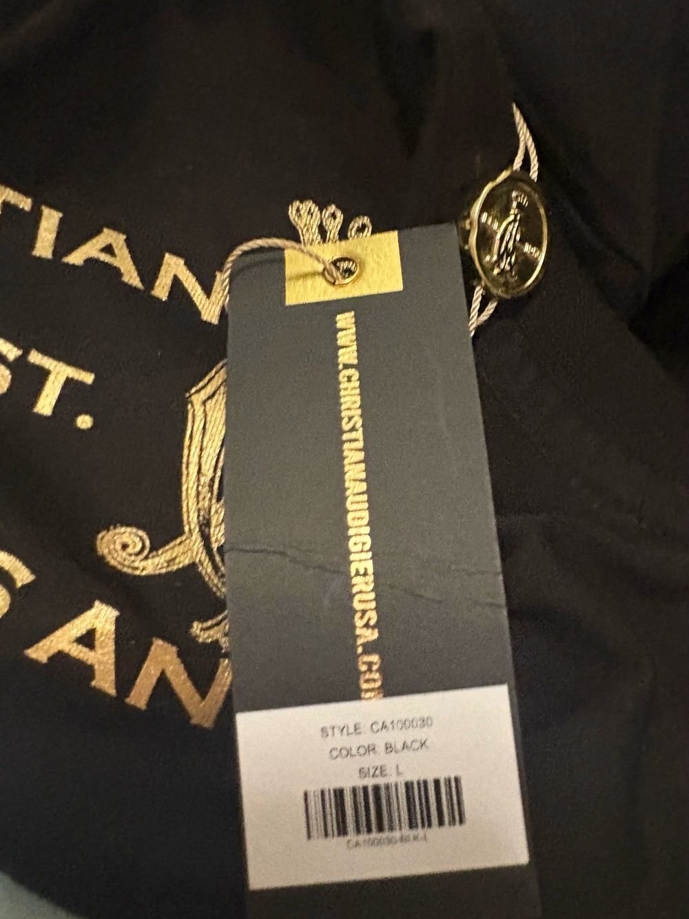 Christian Audigier Black Tee with Gold Skull and Red Roses⭐️NWT⭐️ - Picture 4 of 8